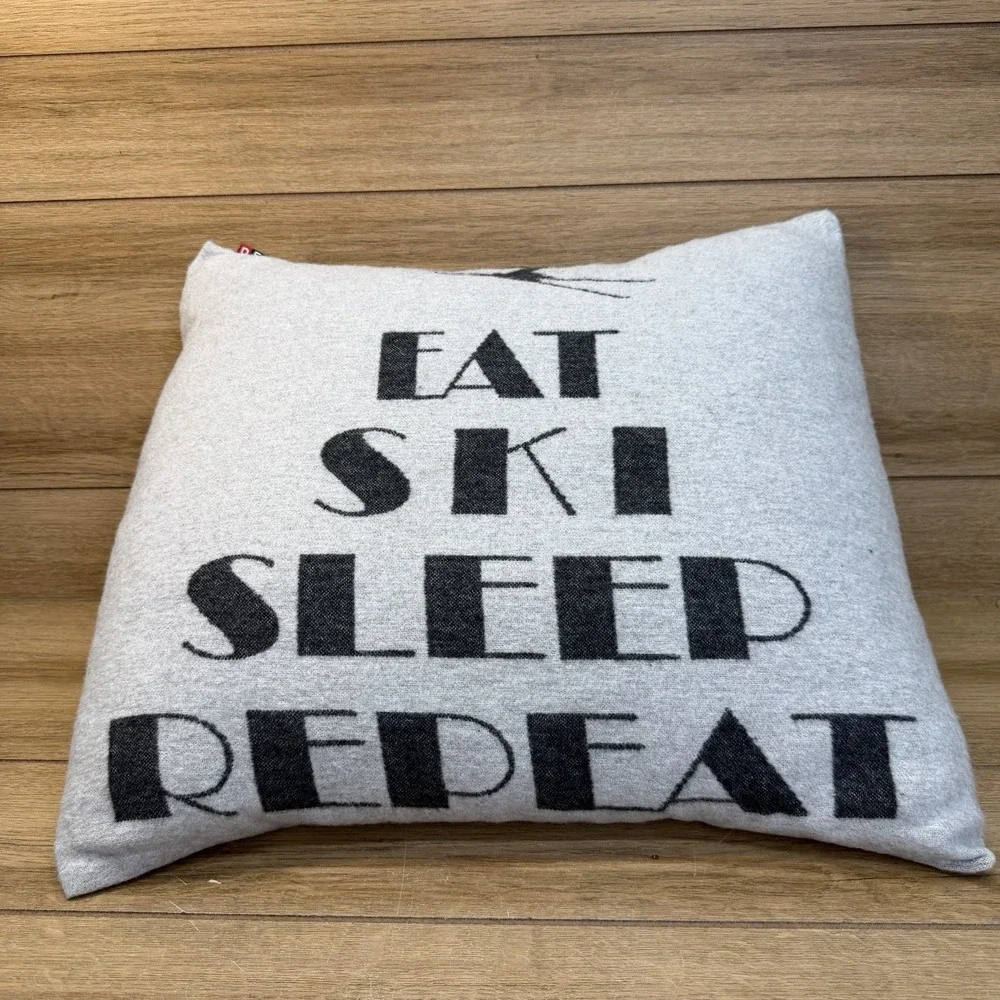 David Fussenegger Gray Soft Pillow Alpine Chalet Eat Sleep Ski Repeat Winter